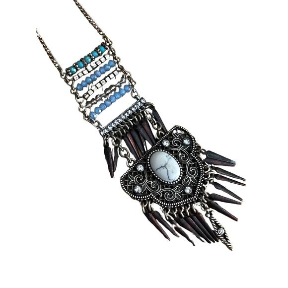 Copper Glass and Faux Gemstone Fringe Necklace - Picture 1 of 6